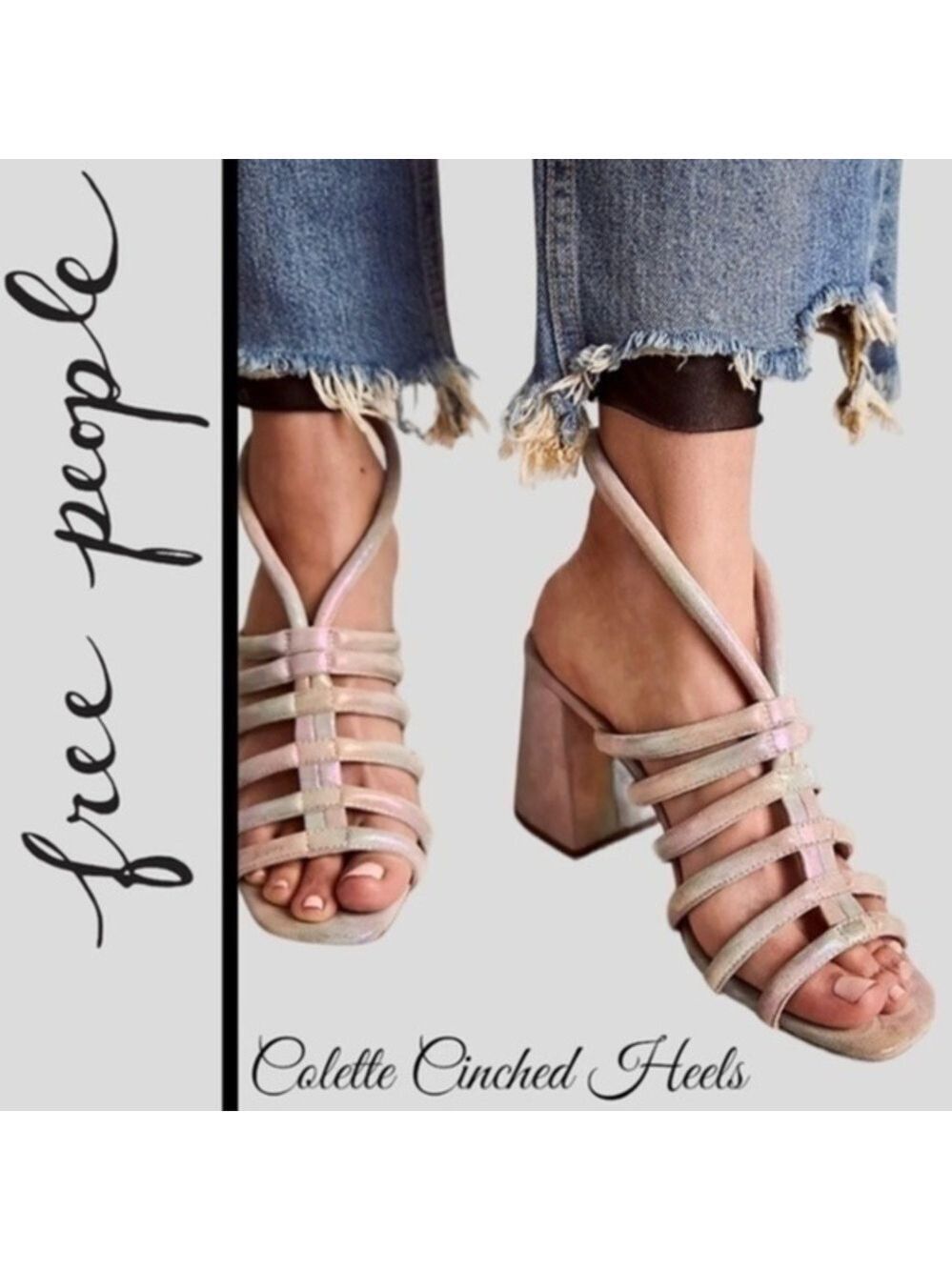 FREE PEOPLE Colette Cinched Ankle Block-Heel Strappy LEATHER Sandal/9.5M NWT